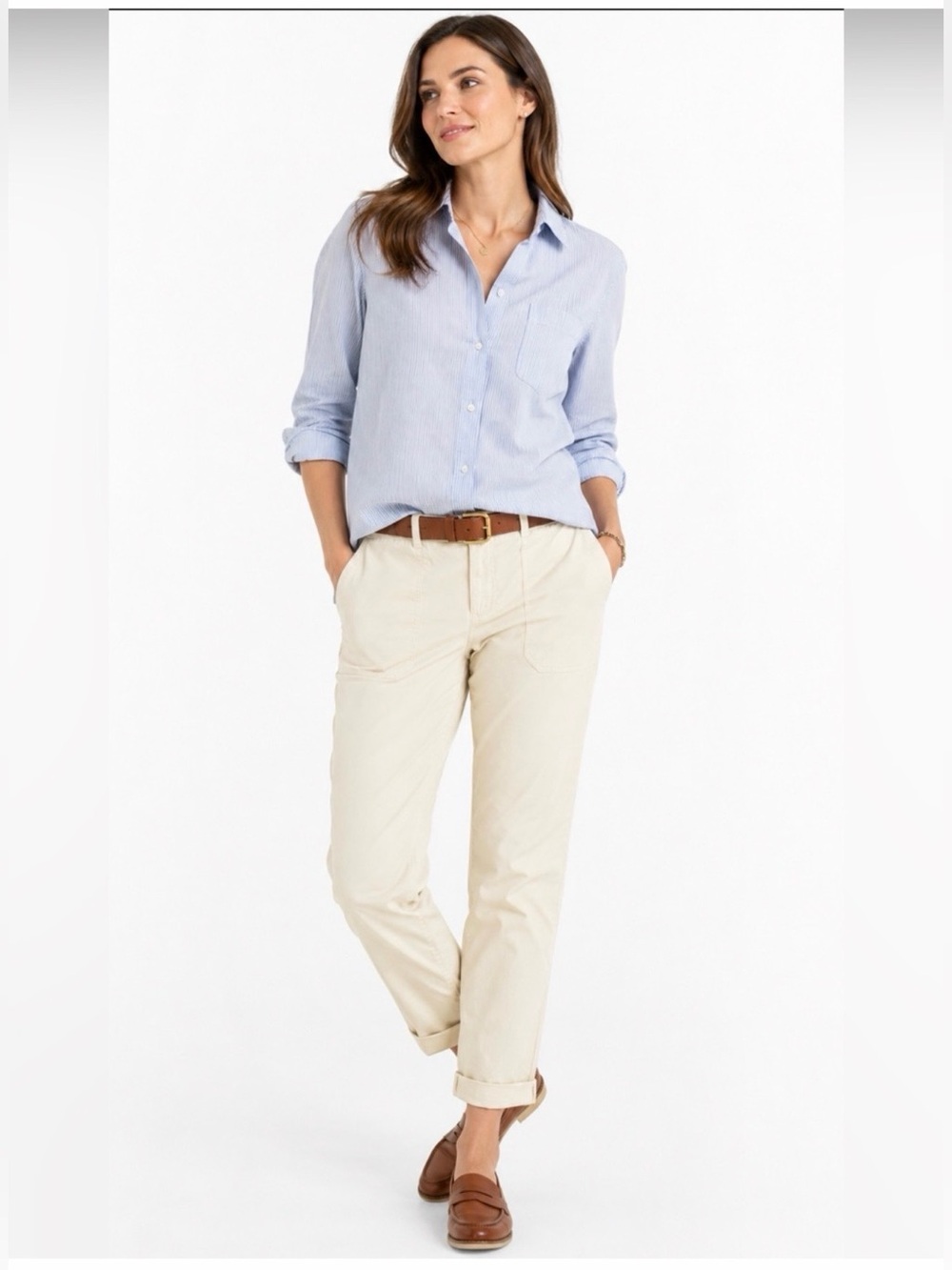 NWT Slim Boyfriend Chino Lightweight Patch-Pocket Cream Casual Pants Size 28